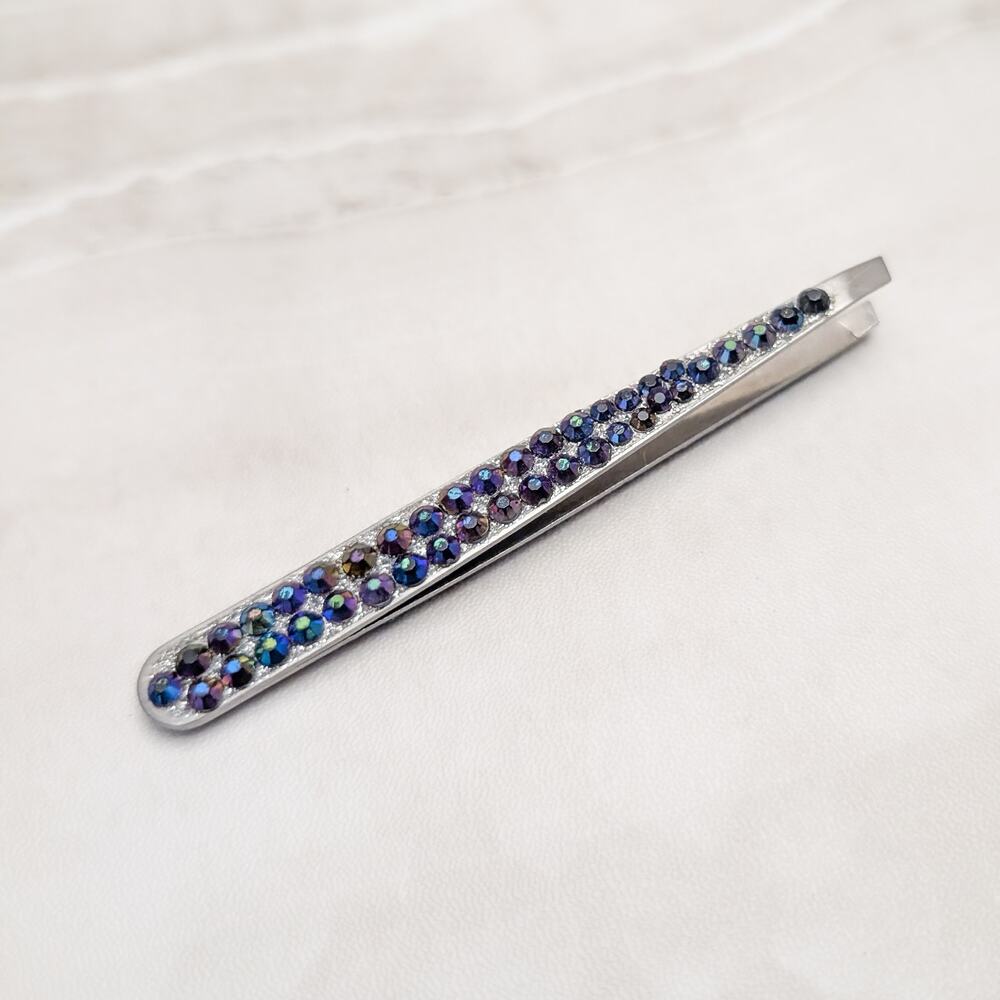 Faux Gem Glam Tweezers - Dark Iridescent Multi Colored Gems